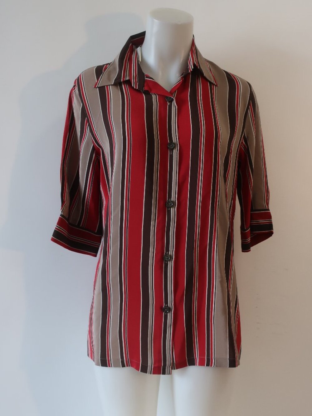 NWT Women MaxMara Red Taupe Brown (Item-62) Striped Pure Silk Blouse Top 8